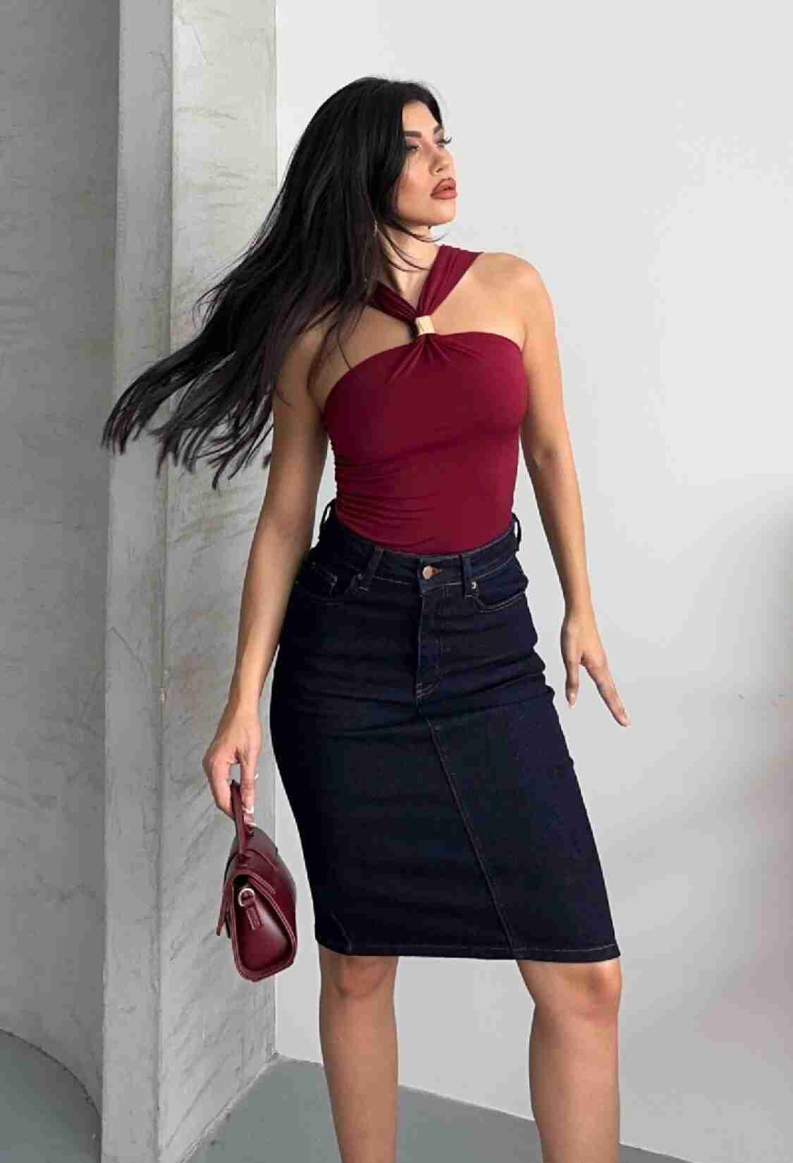 Blue Elegant Pencil Midi Skirt With Buttoned Closure - Brand: XLove - Women & Kids, Baby Clothes Wholesale - TheBS Women