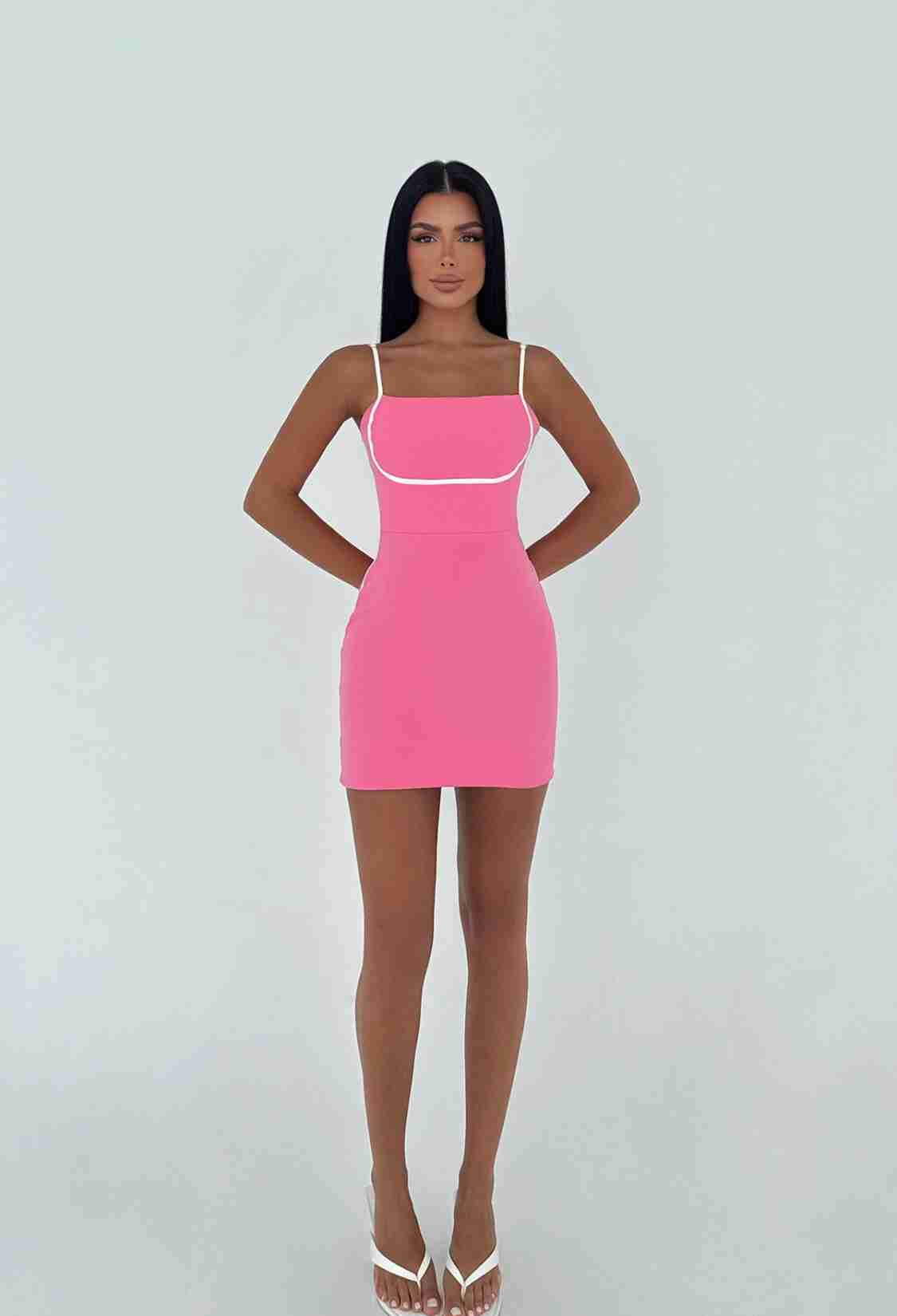 Pink Sleeveless Square Neck Bodycon Mini Dress - Brand: EYYO ATELIER - Women & Kids, Baby Clothes Wholesale - TheBS Women