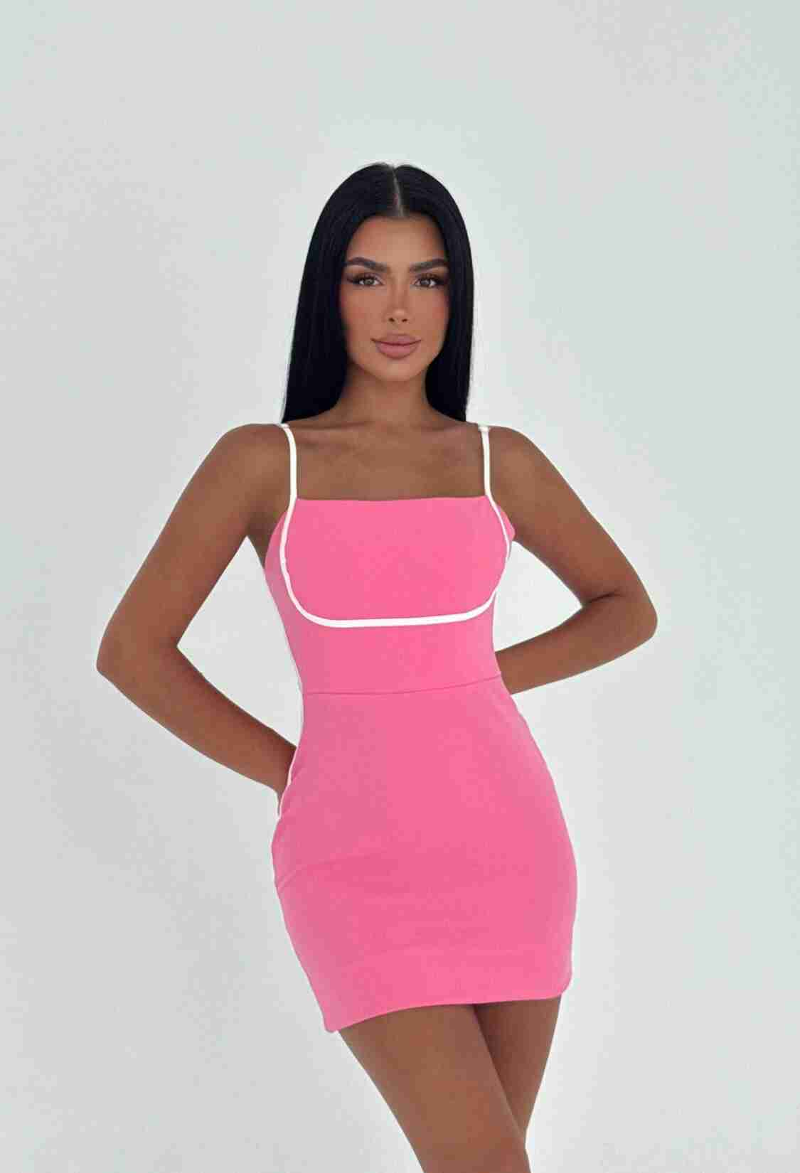 Pink Sleeveless Square Neck Bodycon Mini Dress - Brand: EYYO ATELIER - Women & Kids, Baby Clothes Wholesale - TheBS Women