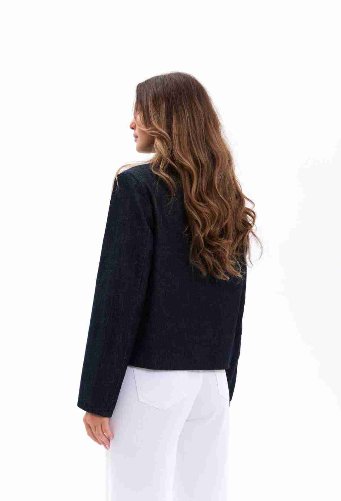 Navy Blue Denim Jacket Casual Zip Up Overshirt - Brand: Fame - Women & Kids, Baby Clothes Wholesale - TheBS Women