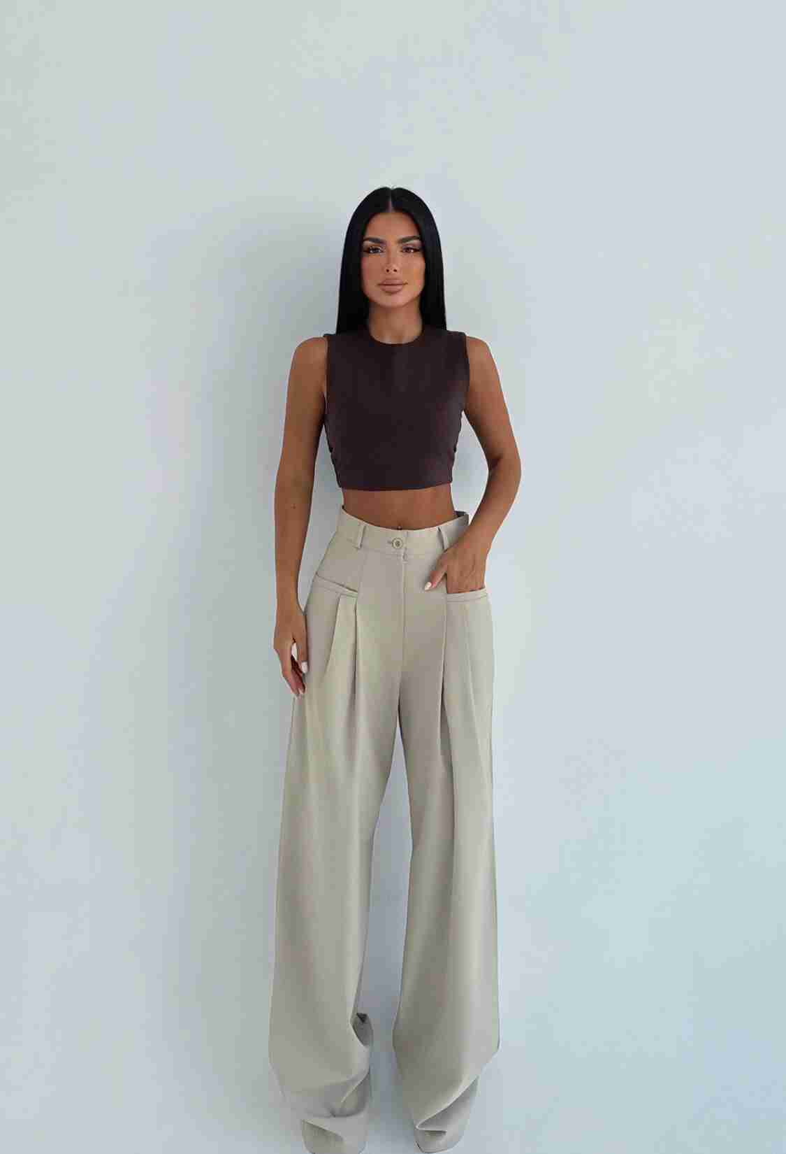 Beige Palazzo Pants With High Waist - Brand: EYYO ATELIER - Women & Kids, Baby Clothes Wholesale - TheBS Women