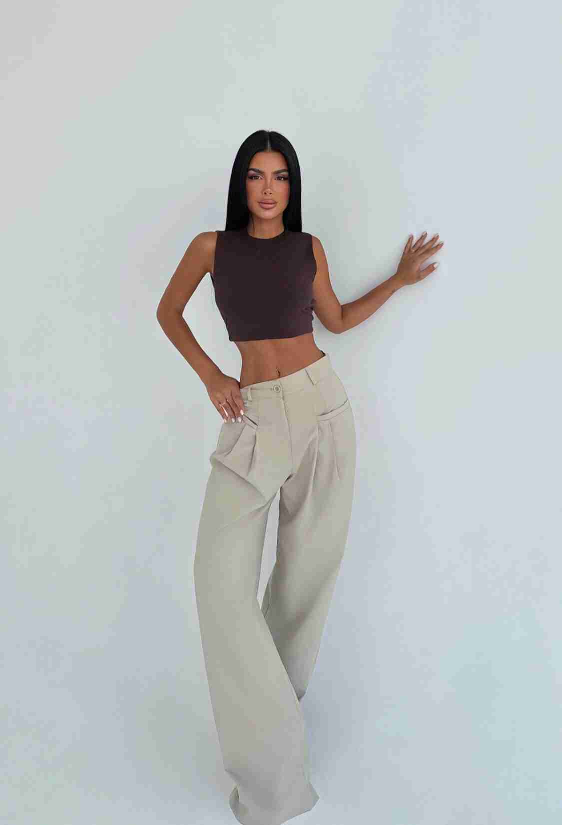 Beige Palazzo Pants With High Waist - Brand: EYYO ATELIER - Women & Kids, Baby Clothes Wholesale - TheBS Women