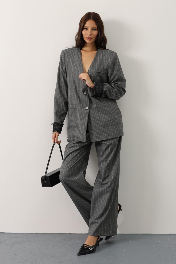 Grey Palazzo Pants With Wide Leg And Buttoned Closure - Brand: Reyon - Women & Kids, Baby Clothes Wholesale - TheBS Women
