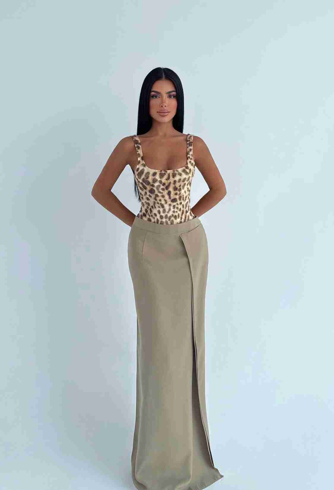 Khaki Elegant High Waist Wrap Maxi Skirt - Brand: EYYO ATELIER - Women & Kids, Baby Clothes Wholesale - TheBS Women