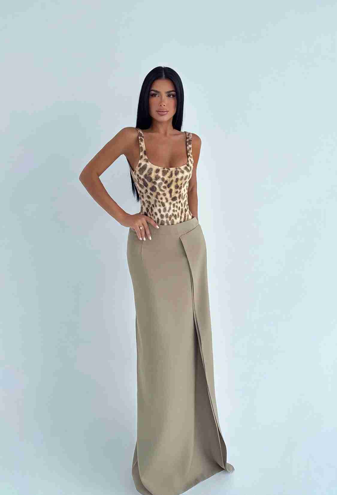Khaki Elegant High Waist Wrap Maxi Skirt - Brand: EYYO ATELIER - Women & Kids, Baby Clothes Wholesale - TheBS Women