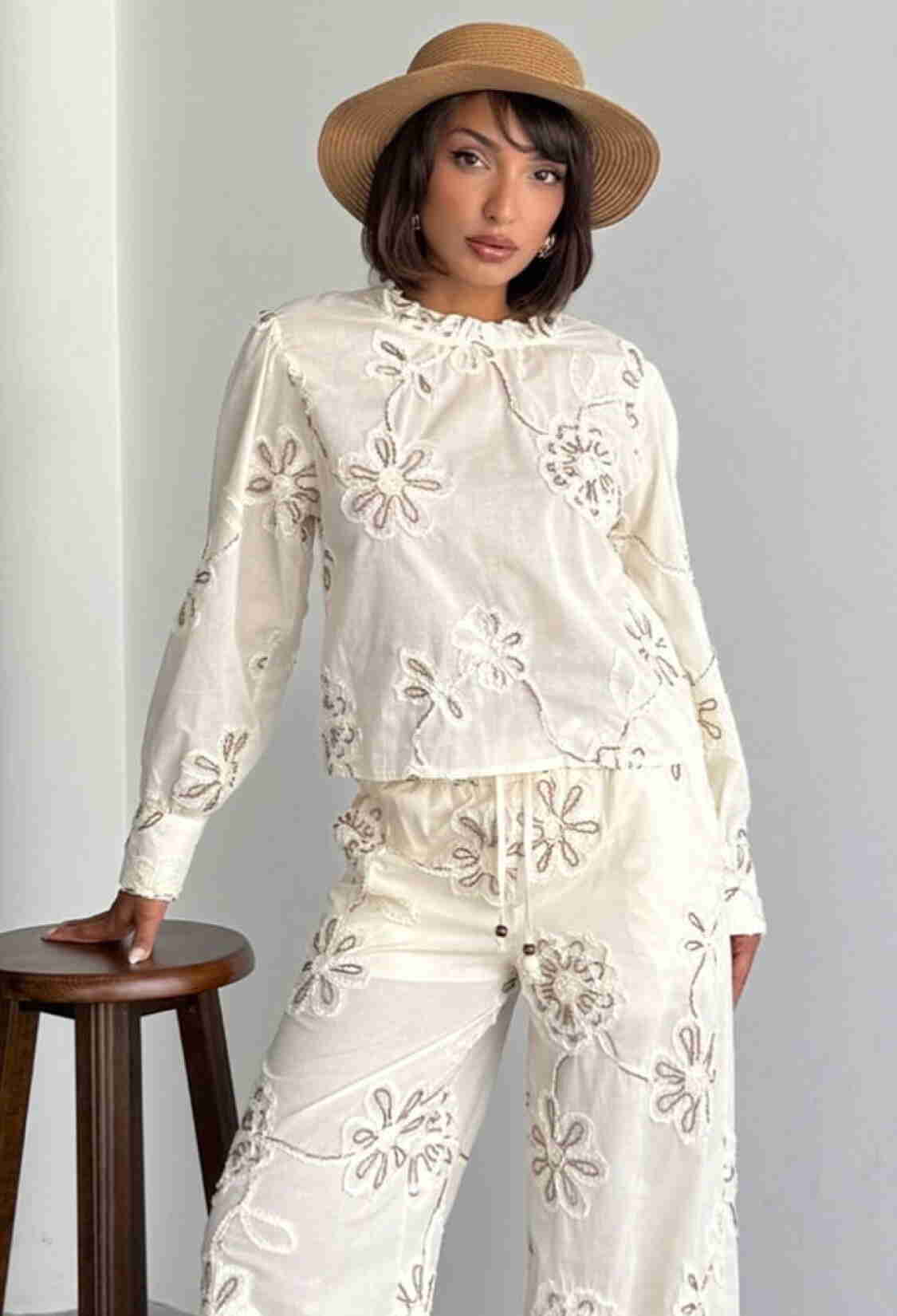 Beige Ethnic Floral Blouse - Brand: Topshow - Women & Kids, Baby Clothes Wholesale - TheBS Women