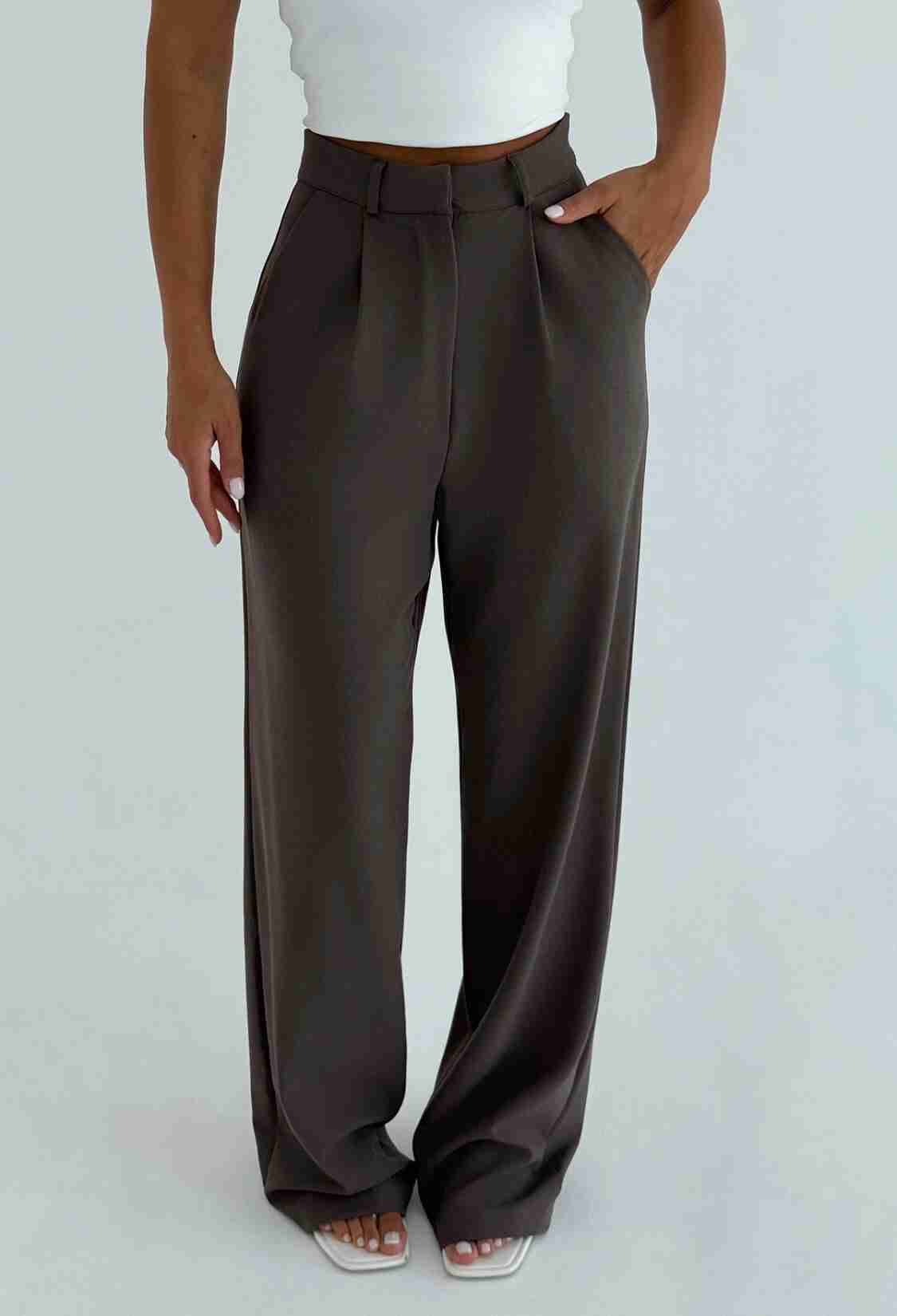 Brown Palazzo Pants With High Waist And Wide Leg - Brand: EYYO ATELIER - Women & Kids, Baby Clothes Wholesale - TheBS Women
