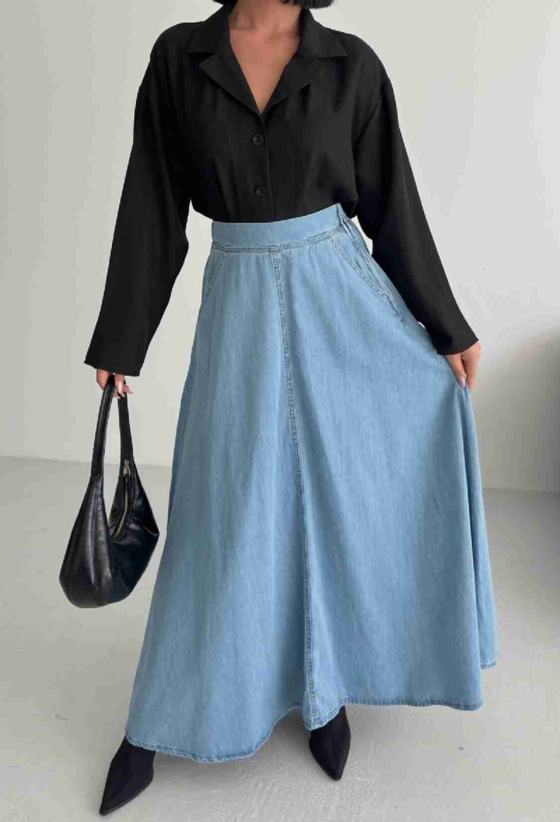Blue Casual High Waist Flared Maxi Skirt - Brand: XLove - Women & Kids, Baby Clothes Wholesale - TheBS Women