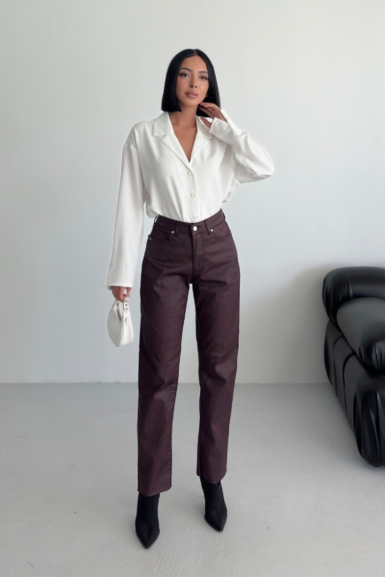 Brown Mom Pants High Waist Casual Straight Leg - Brand: XLove - Women & Kids, Baby Clothes Wholesale - TheBS Women