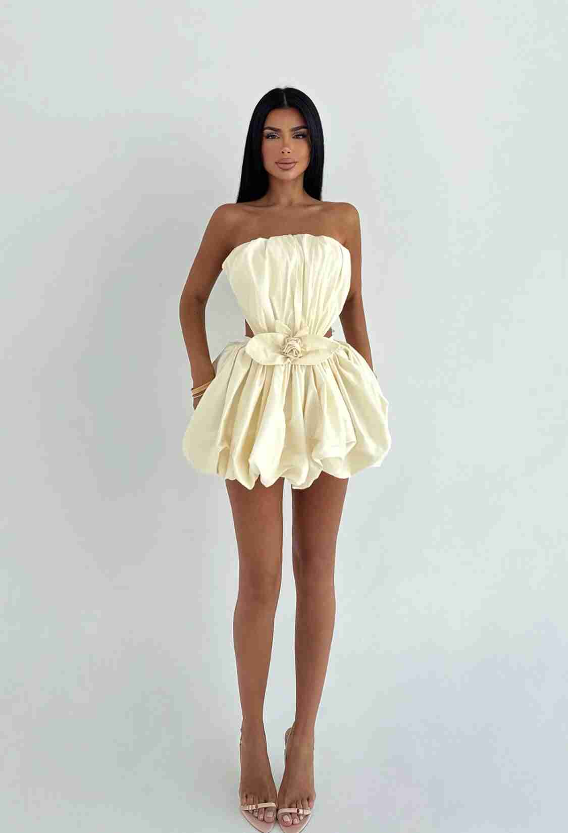 Beige Strapless Bandeau Mini Dress - Brand: EYYO ATELIER - Women & Kids, Baby Clothes Wholesale - TheBS Women