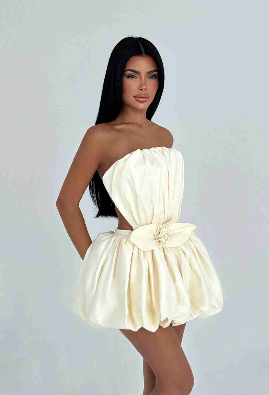 Beige Strapless Bandeau Mini Dress - Brand: EYYO ATELIER - Women & Kids, Baby Clothes Wholesale - TheBS Women