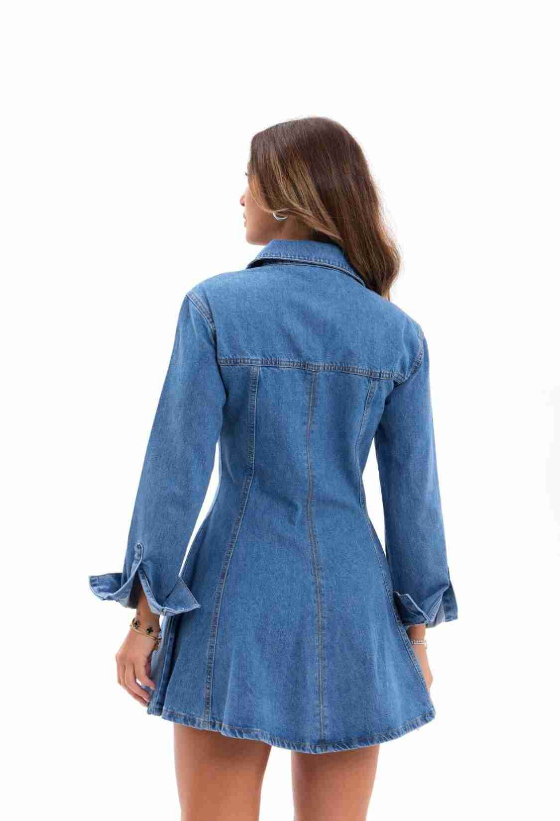 Blue Casual Vintage Shirt Dress Mini - Brand: Fame - Women & Kids, Baby Clothes Wholesale - TheBS Women