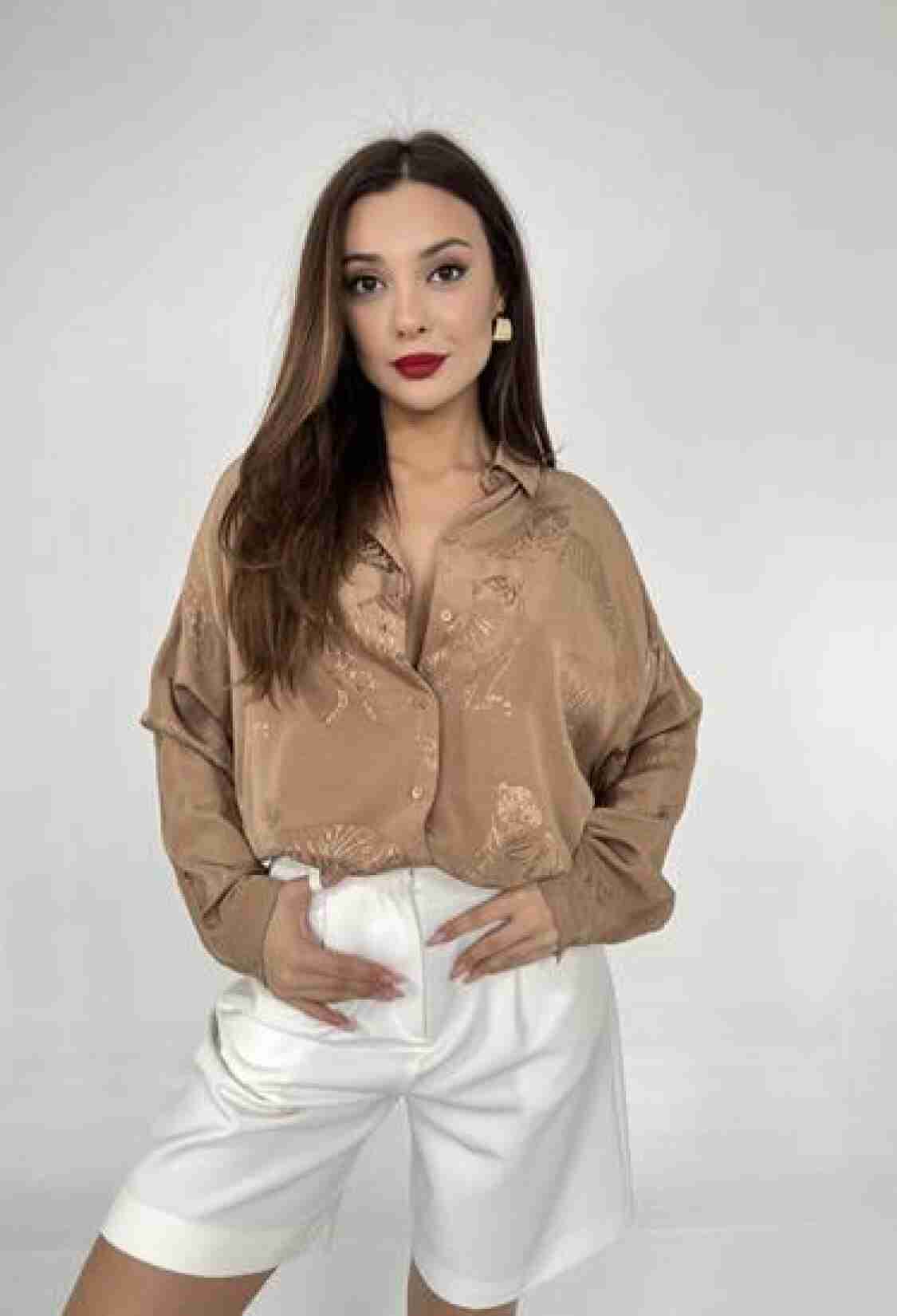 Brown Casual Shirt With Notched Neck And Buttoned Closure - Brand: Fame - Women & Kids, Baby Clothes Wholesale - TheBS Women