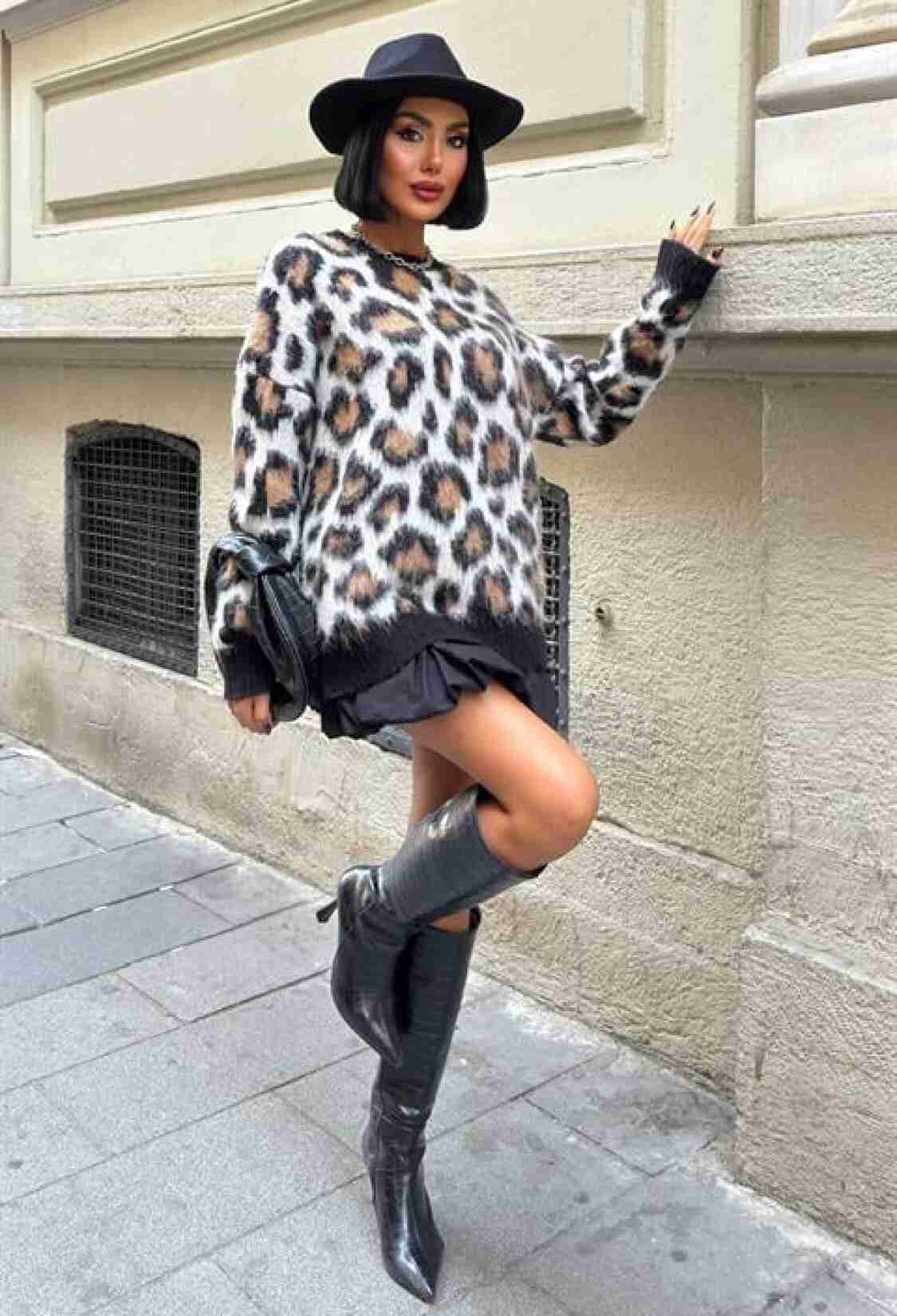 Leopard Print Sweater - Black - Brand: Sobe Istanbul - Women & Kids, Baby Clothes Wholesale - TheBS Women