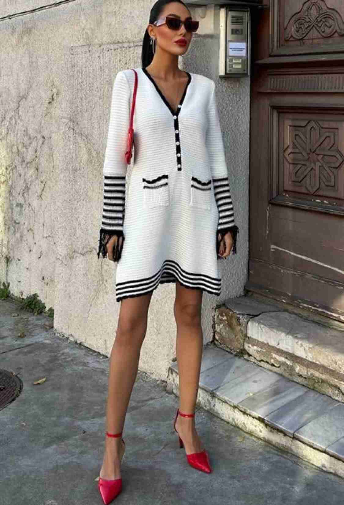 Knitwear Sleeves Tassel Button Dress - Brand: Sobe Istanbul - Women & Kids, Baby Clothes Wholesale - TheBS Women