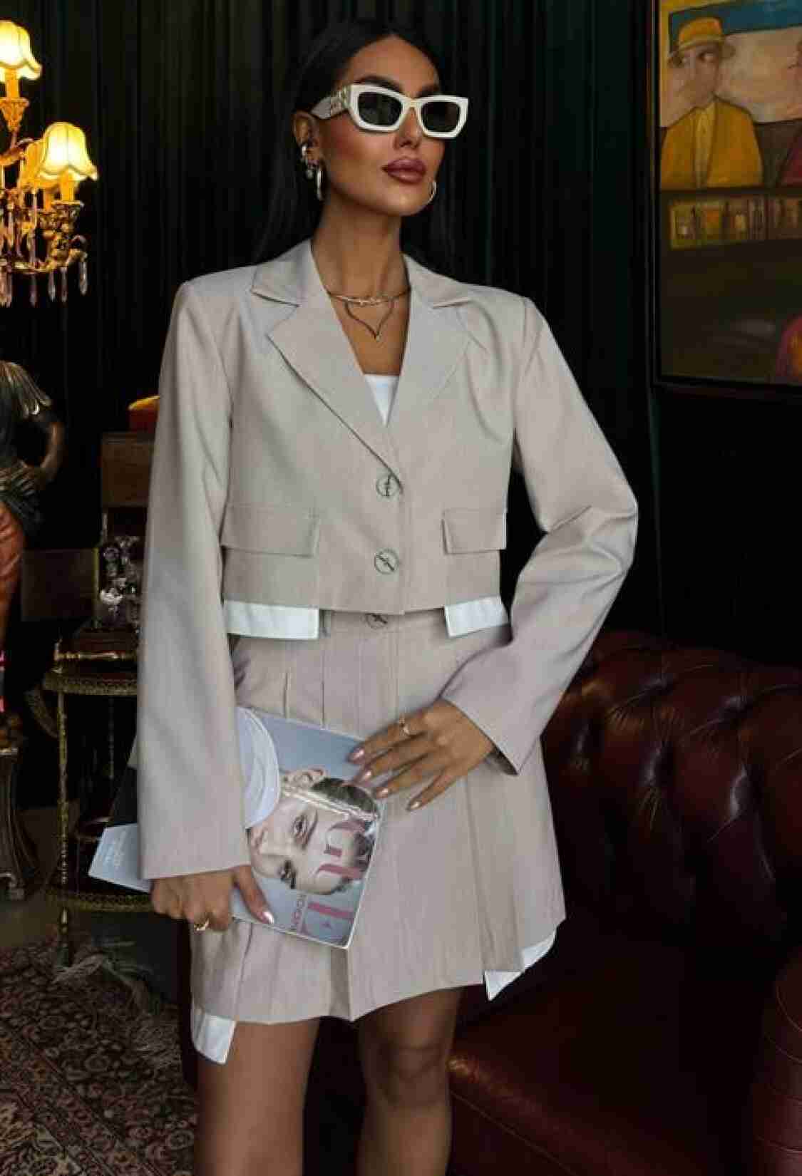 Garnished Suit With Crop Jacket And Pile Skirt - Brand: Sobe Istanbul - Women & Kids, Baby Clothes Wholesale - TheBS Women