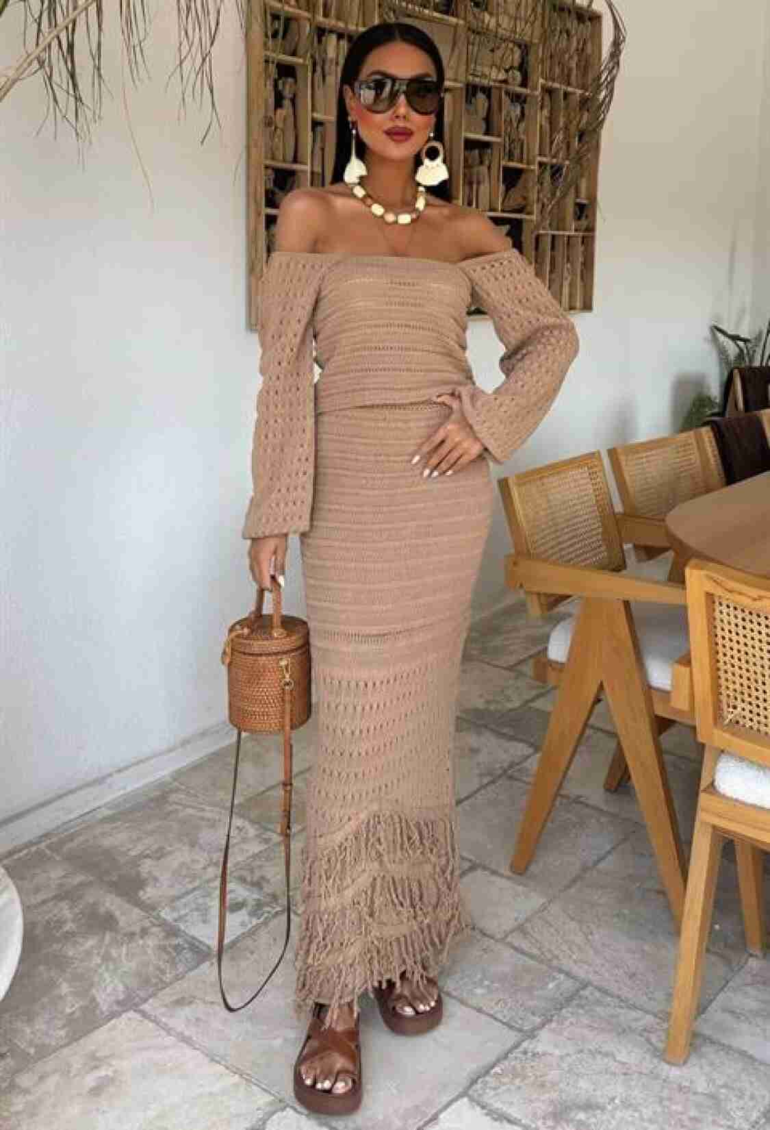 Watermelon Sleeve Ethnic Knitwear Suit - Mocha - Brand: Sobe Istanbul - Women & Kids, Baby Clothes Wholesale - TheBS Women