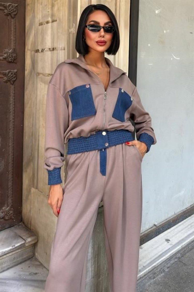 Beige Casual Sport Streetwear Set - Brand: Sobe Istanbul - Women & Kids, Baby Clothes Wholesale - TheBS Women