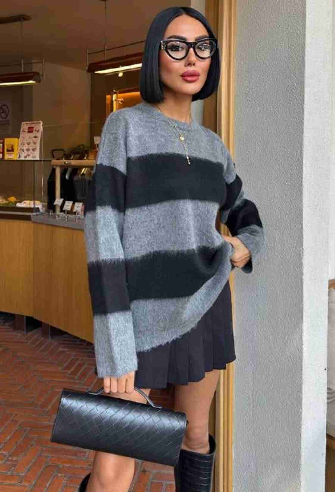 Grey Oversized Fit Striped Sweater - Brand: Sobe Istanbul - Women & Kids, Baby Clothes Wholesale - TheBS Women