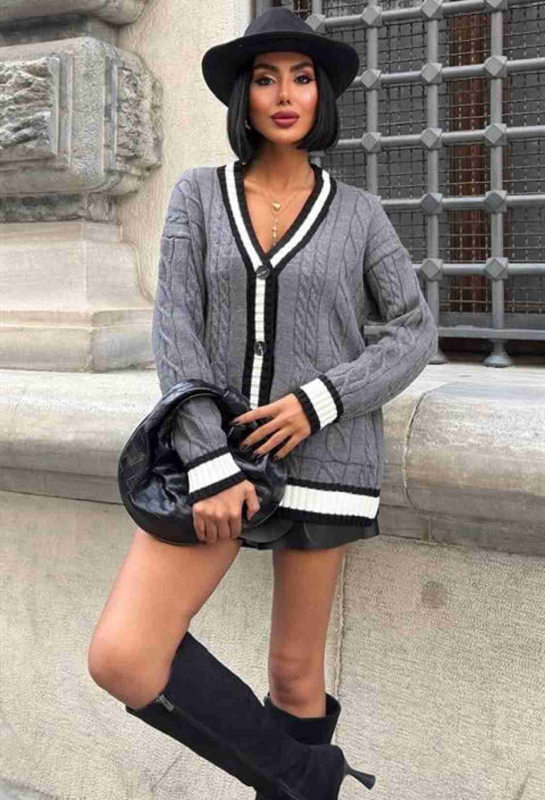 Oversized Fit V-Neck Cardigan With Patch Pockets - Brand: Sobe Istanbul - Women & Kids, Baby Clothes Wholesale - TheBS Women