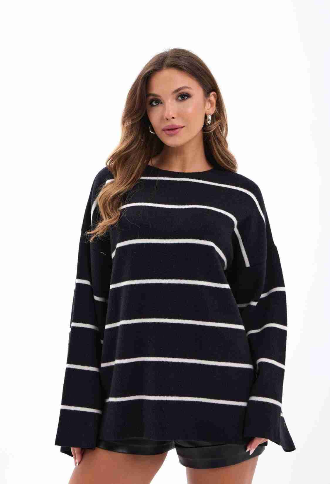 Striped Oversized Fit Sweater - Brand: Fame - Women & Kids, Baby Clothes Wholesale - TheBS Women