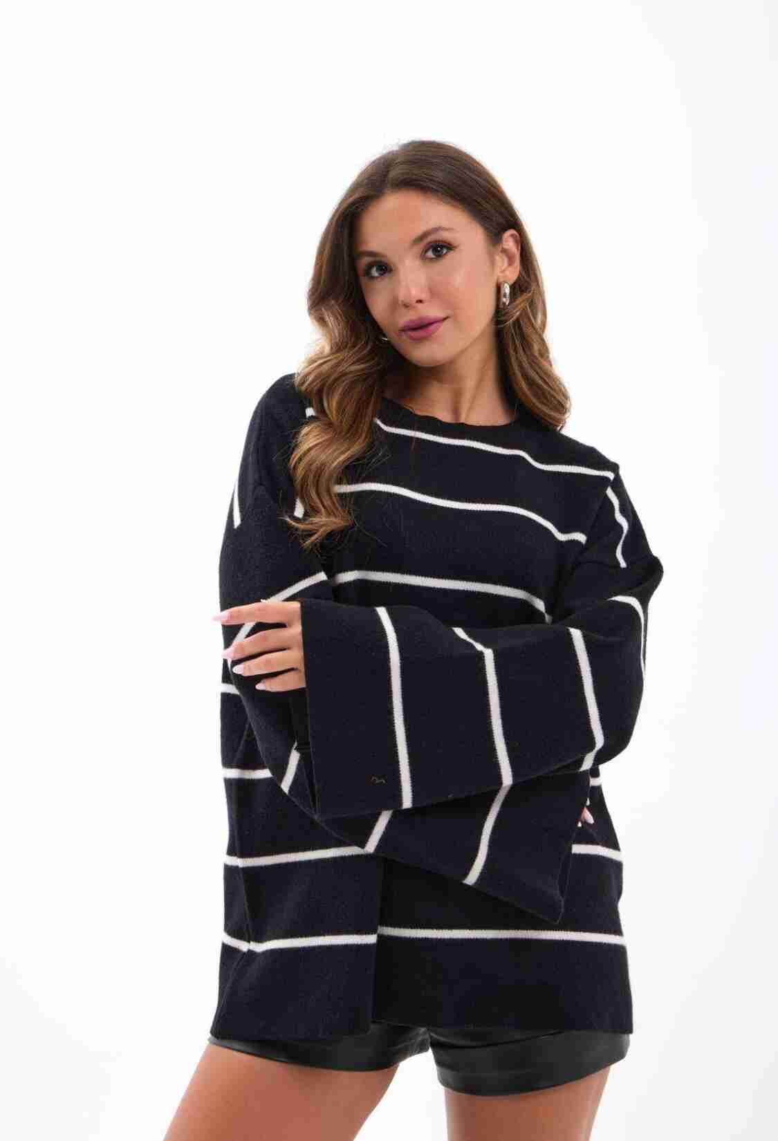 Striped Oversized Fit Sweater - Brand: Fame - Women & Kids, Baby Clothes Wholesale - TheBS Women