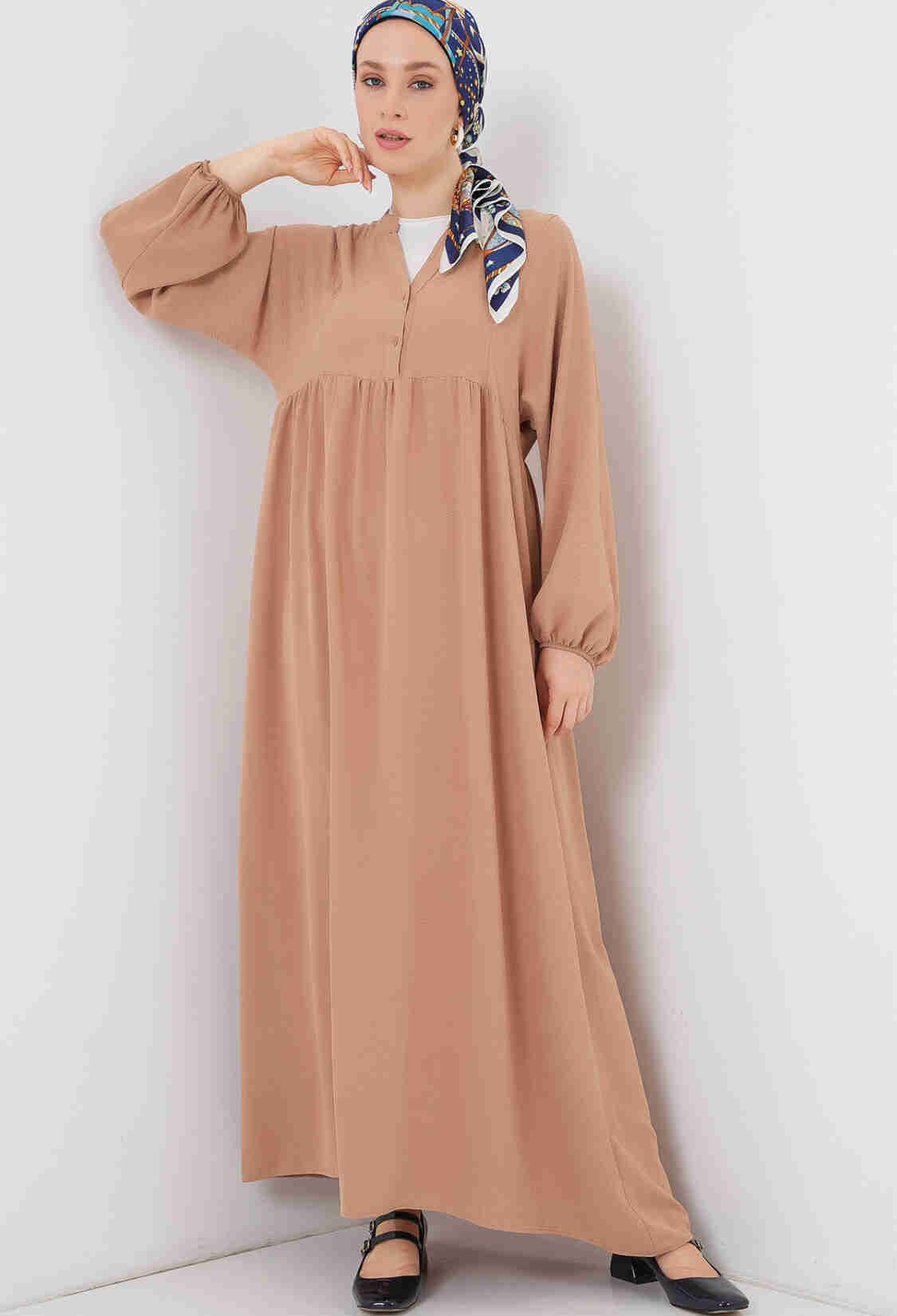 Beige Modest Ethnic Kaftan Dress With Ballon Sleeves - Brand: Bigdart - Women & Kids, Baby Clothes Wholesale - TheBS Women