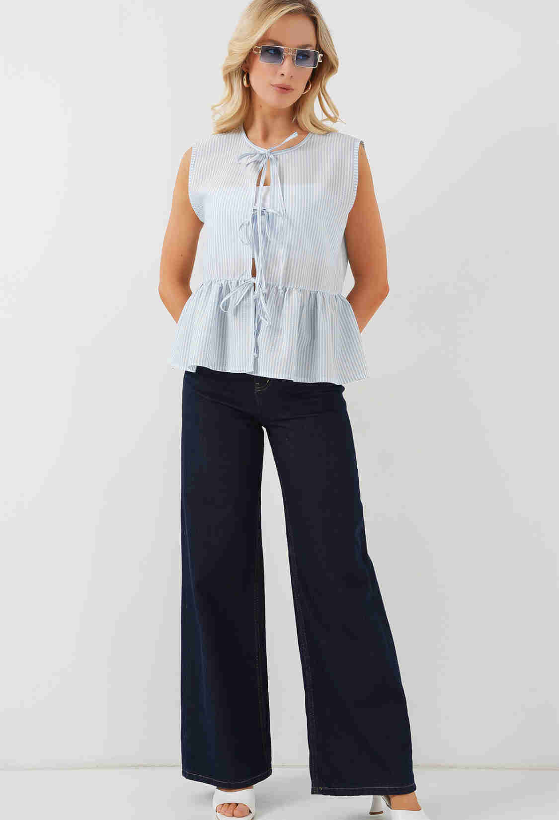 Striped Sleeveless Cap Sleeve Blouse - Brand: Bigdart - Women & Kids, Baby Clothes Wholesale - TheBS Women