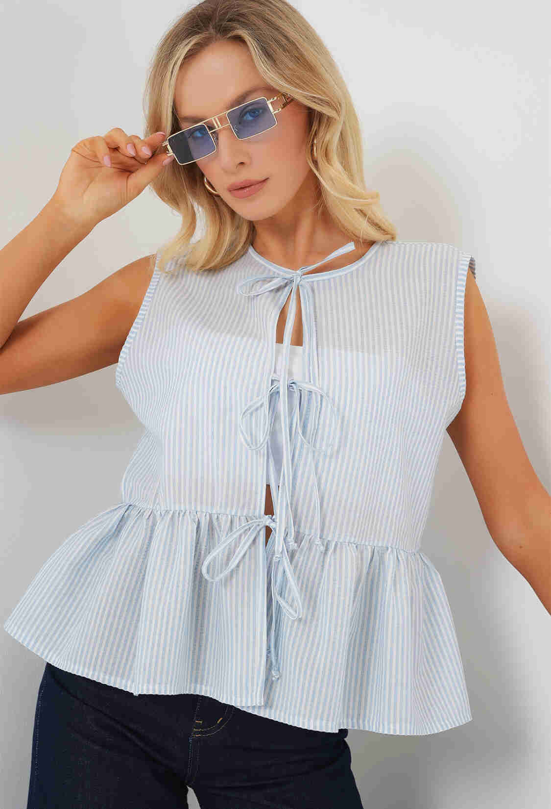Striped Sleeveless Cap Sleeve Blouse - Brand: Bigdart - Women & Kids, Baby Clothes Wholesale - TheBS Women