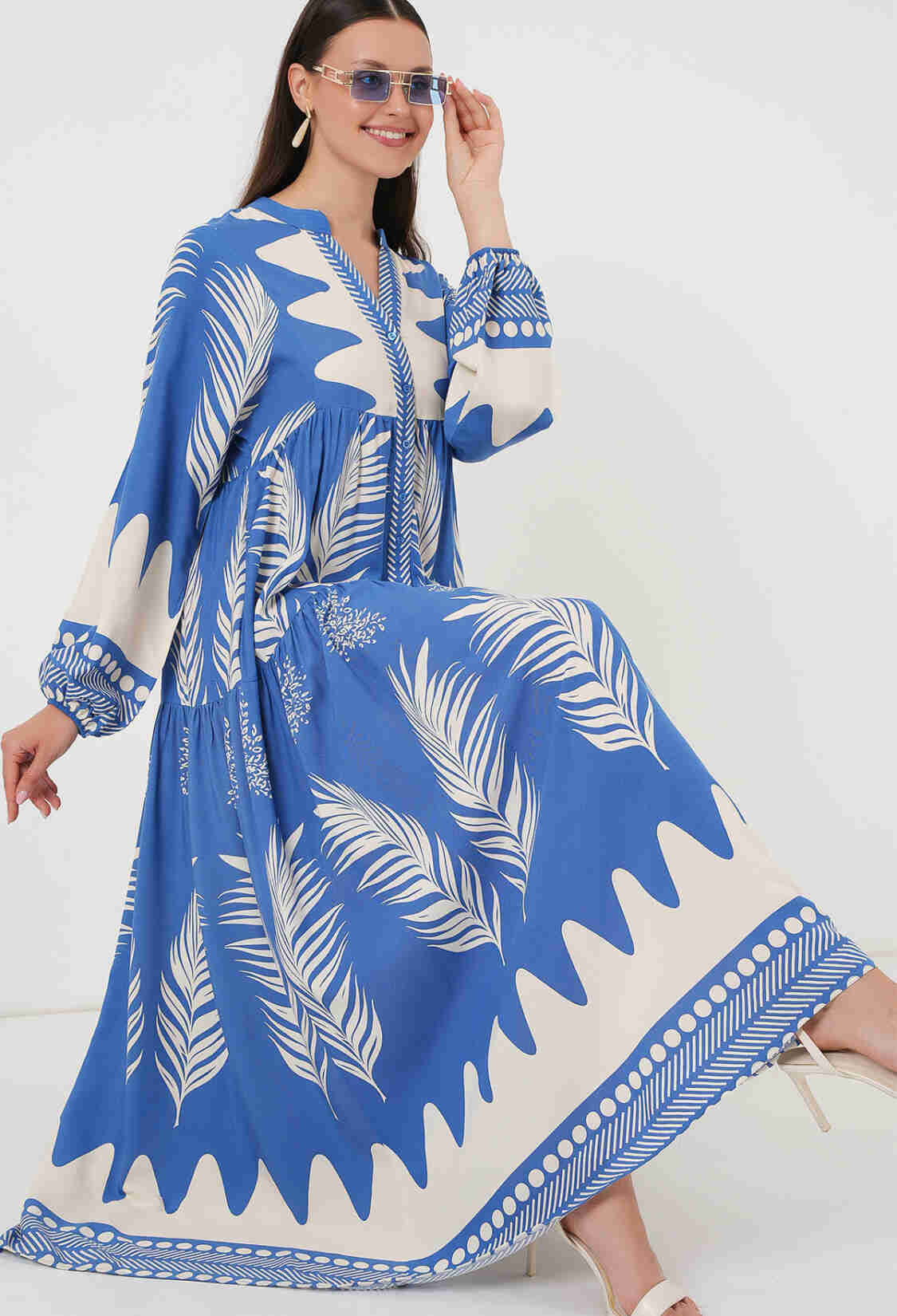 Blue Ethnic Smock Dress With Floral Pattern - Brand: Bigdart - Women & Kids, Baby Clothes Wholesale - TheBS Women