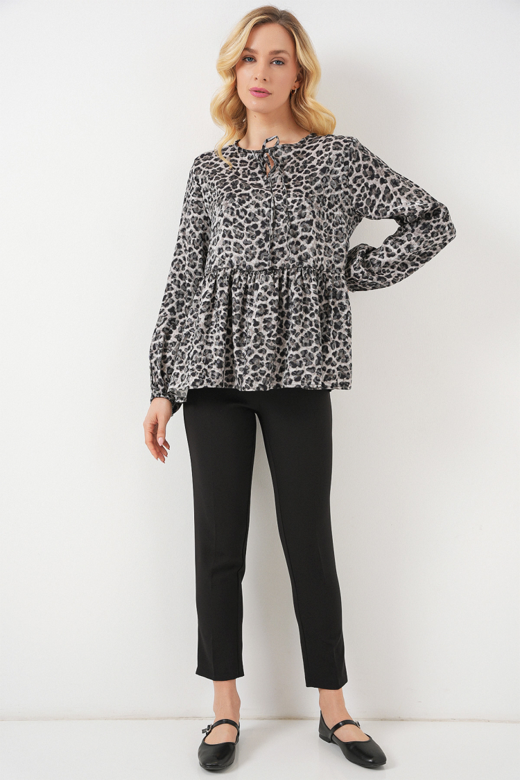 Grey Leopard Print Casual Streetwear Blouse - Brand: Bigdart - Women & Kids, Baby Clothes Wholesale - TheBS Women