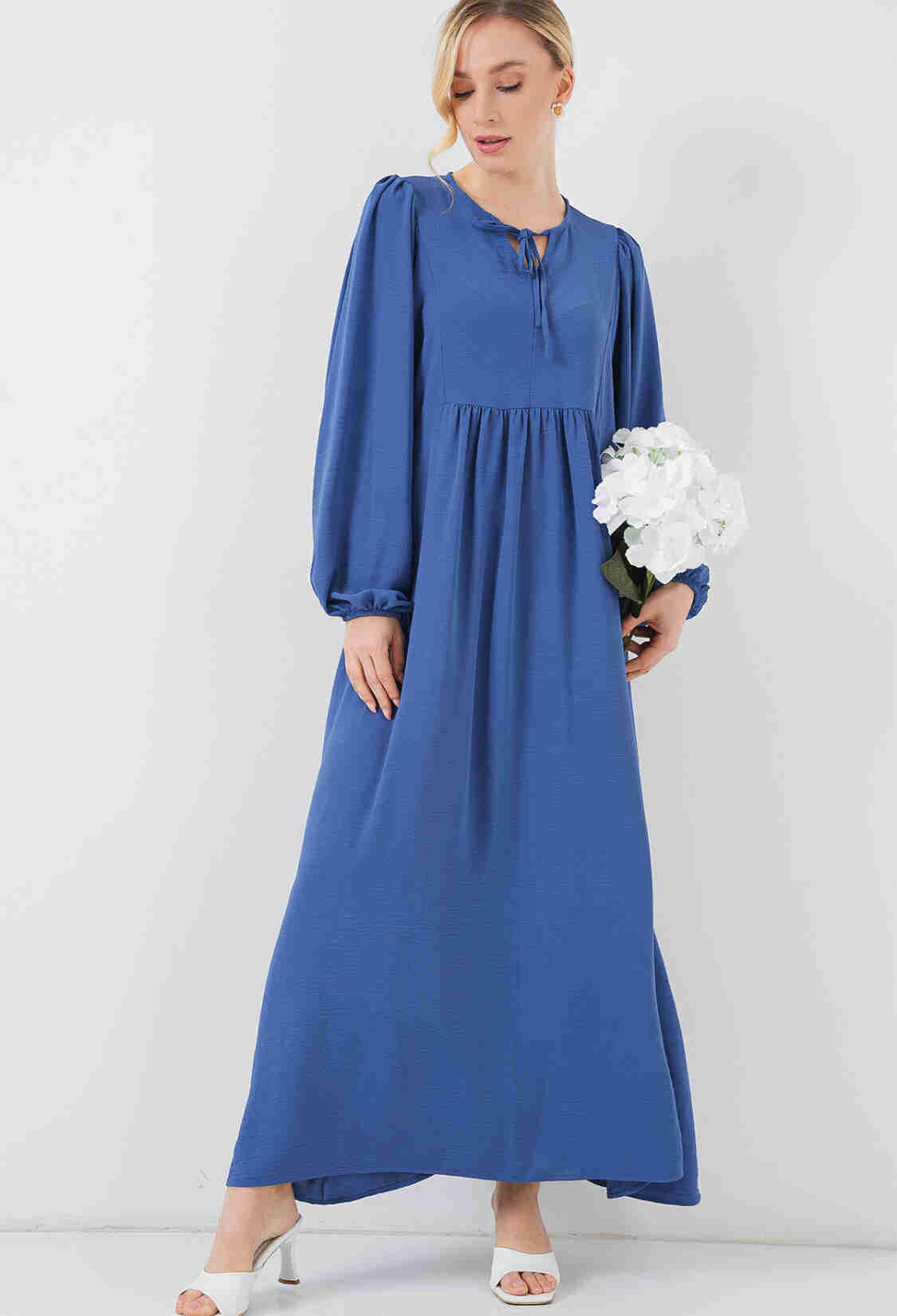 Blue A-Line Modest Elegant Dress With Bishop Sleeves - Brand: Bigdart - Women & Kids, Baby Clothes Wholesale - TheBS Women