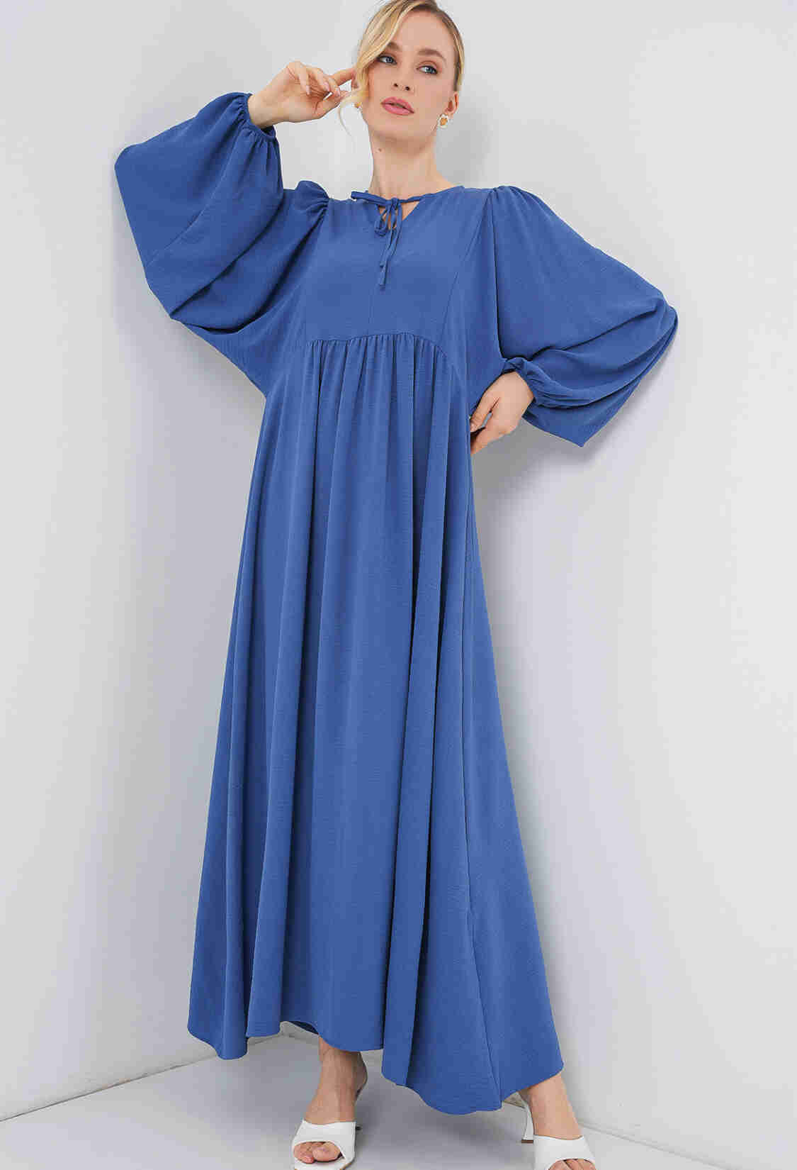Blue A-Line Modest Elegant Dress With Bishop Sleeves - Brand: Bigdart - Women & Kids, Baby Clothes Wholesale - TheBS Women