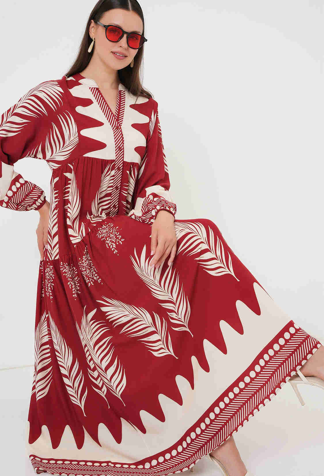 ClaretMaxi Kaftan Dress With Floral Pattern - Brand: Bigdart - Women & Kids, Baby Clothes Wholesale - TheBS Women