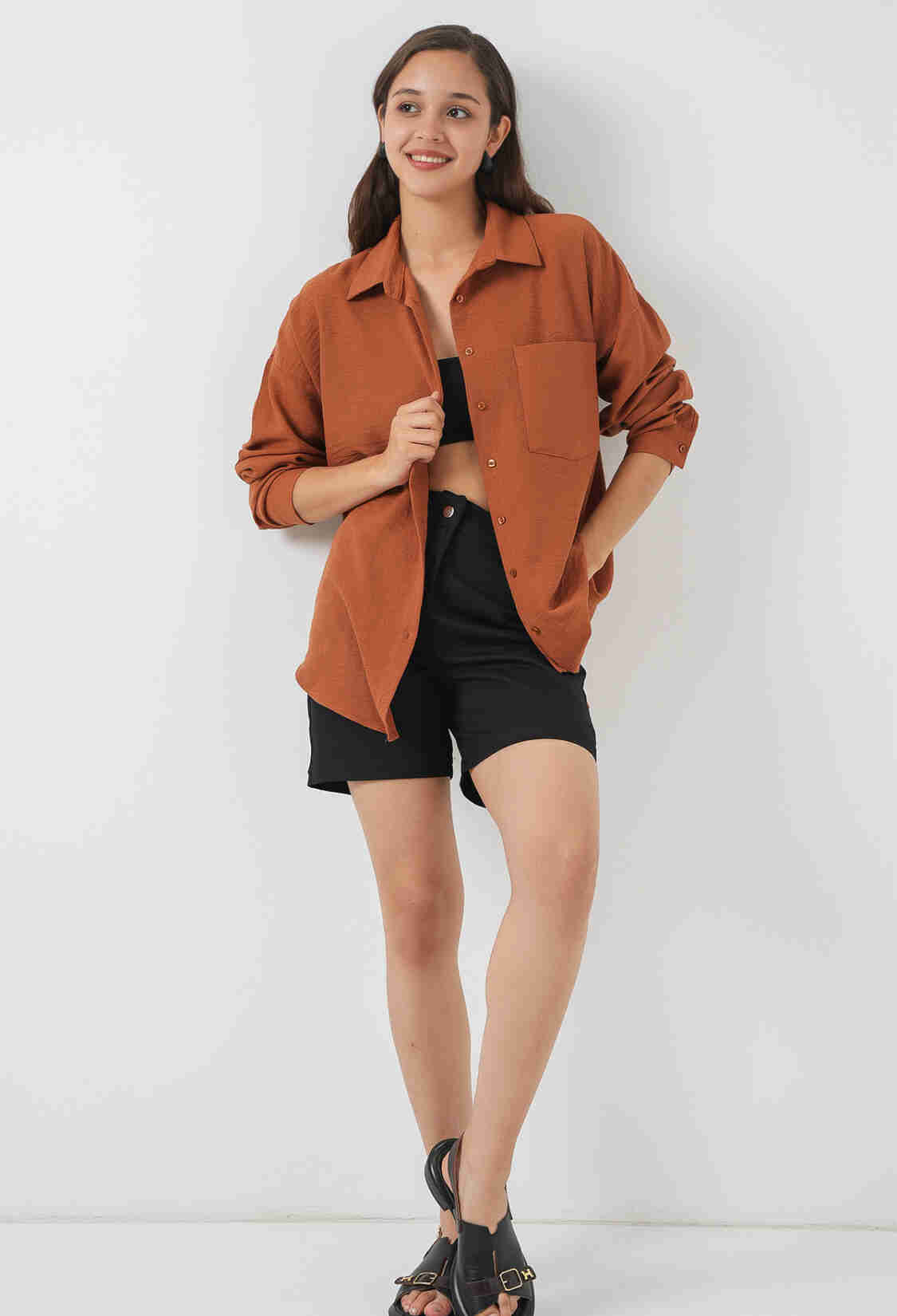 Brown Casual Oversized Polo Neck Shirt - Brand: Bigdart - Women & Kids, Baby Clothes Wholesale - TheBS Women