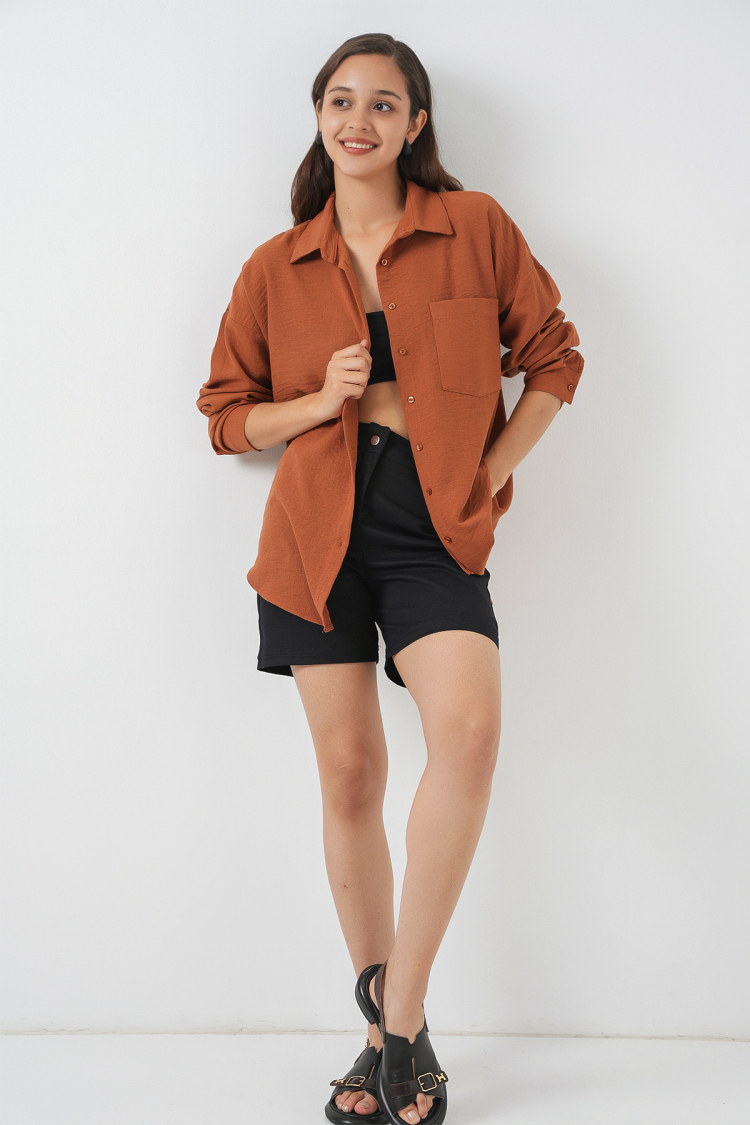 Brown Casual Oversized Polo Neck Shirt - Brand: Bigdart - Women & Kids, Baby Clothes Wholesale - TheBS Women