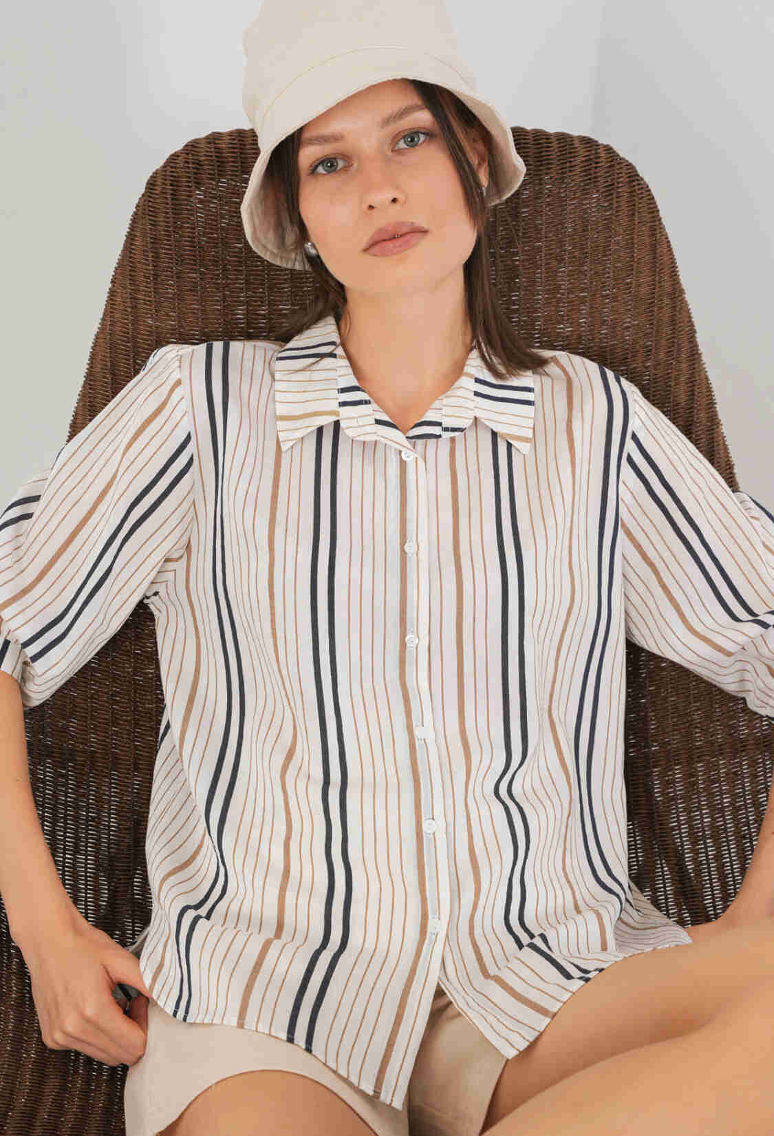 White Striped Casual Shirt With Notched Neck - Brand: Bigdart - Women & Kids, Baby Clothes Wholesale - TheBS Women