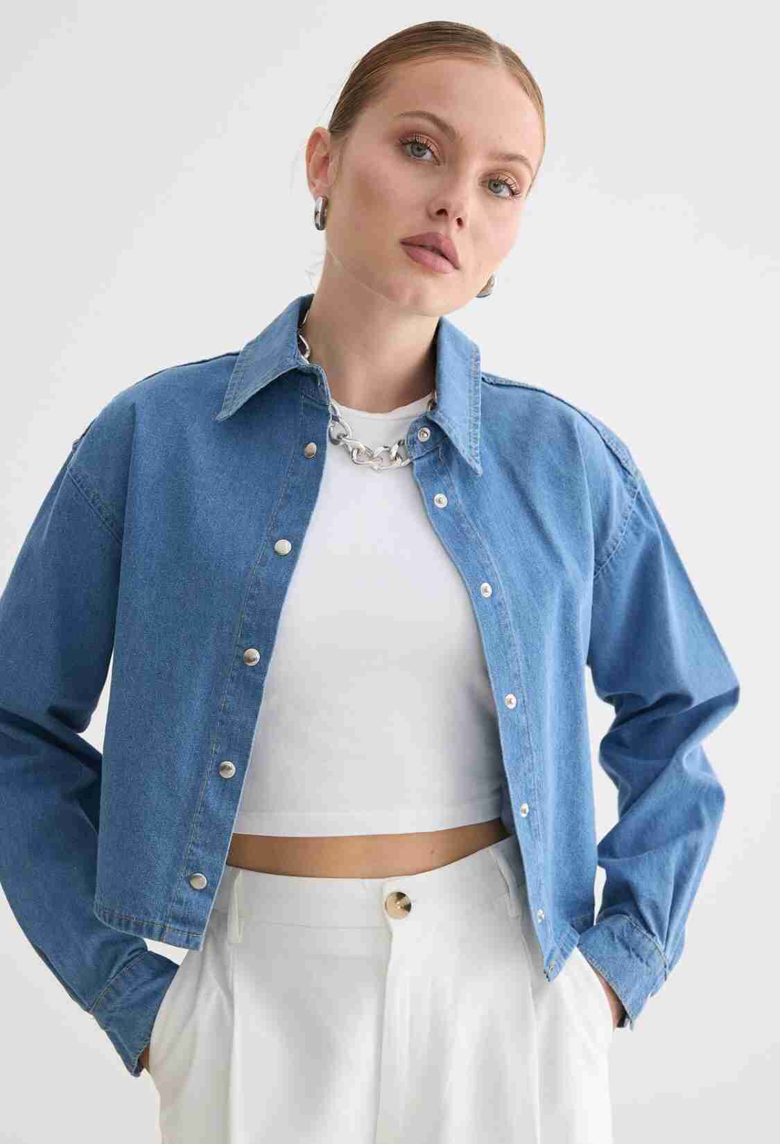 Blue Casual Oversized Fit Shirt With Notched Neck - Brand: Levure - Women & Kids, Baby Clothes Wholesale - TheBS Women