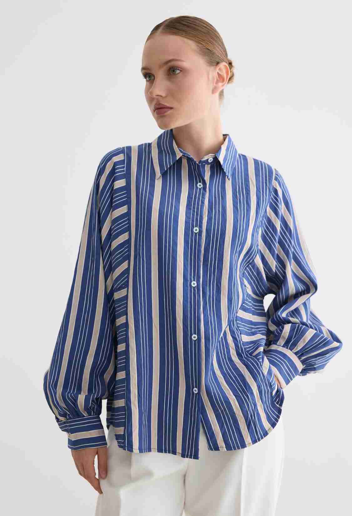 Oversized Casual Striped Polo Neck Shirt - Brand: Levure - Women & Kids, Baby Clothes Wholesale - TheBS Women