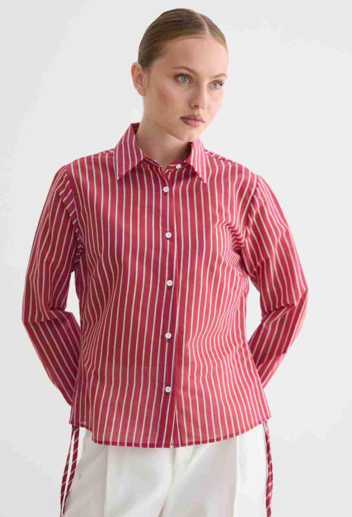 Red Casual Formal Preppy Striped Polo Neck Shirt - Brand: Levure - Women & Kids, Baby Clothes Wholesale - TheBS Women