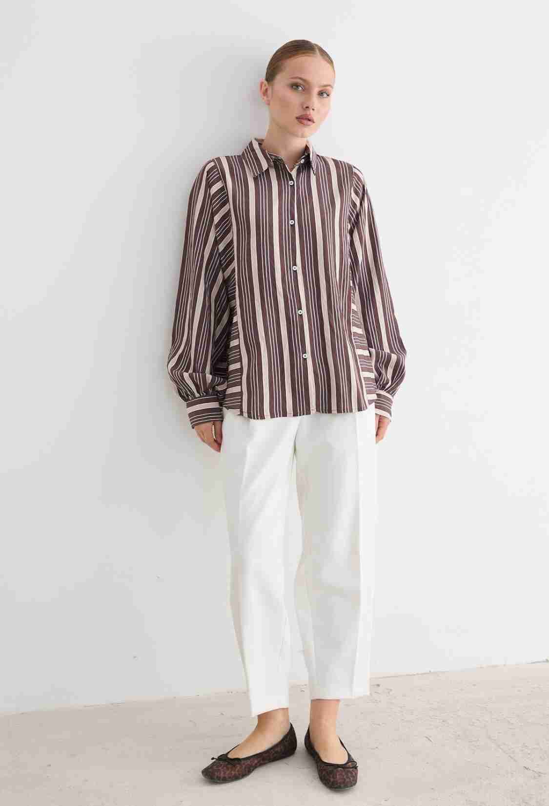 Striped Oversized Fit Shirt With Ballon Sleeves - Brand: Levure - Women & Kids, Baby Clothes Wholesale - TheBS Women