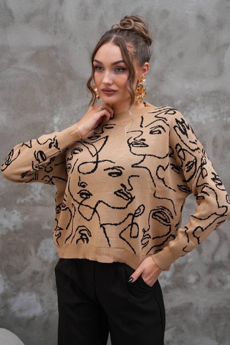 Beige Sweater Oversized Crew Neck Long Sleeve - Brand: My Jest Fashion - Women & Kids, Baby Clothes Wholesale - TheBS Women