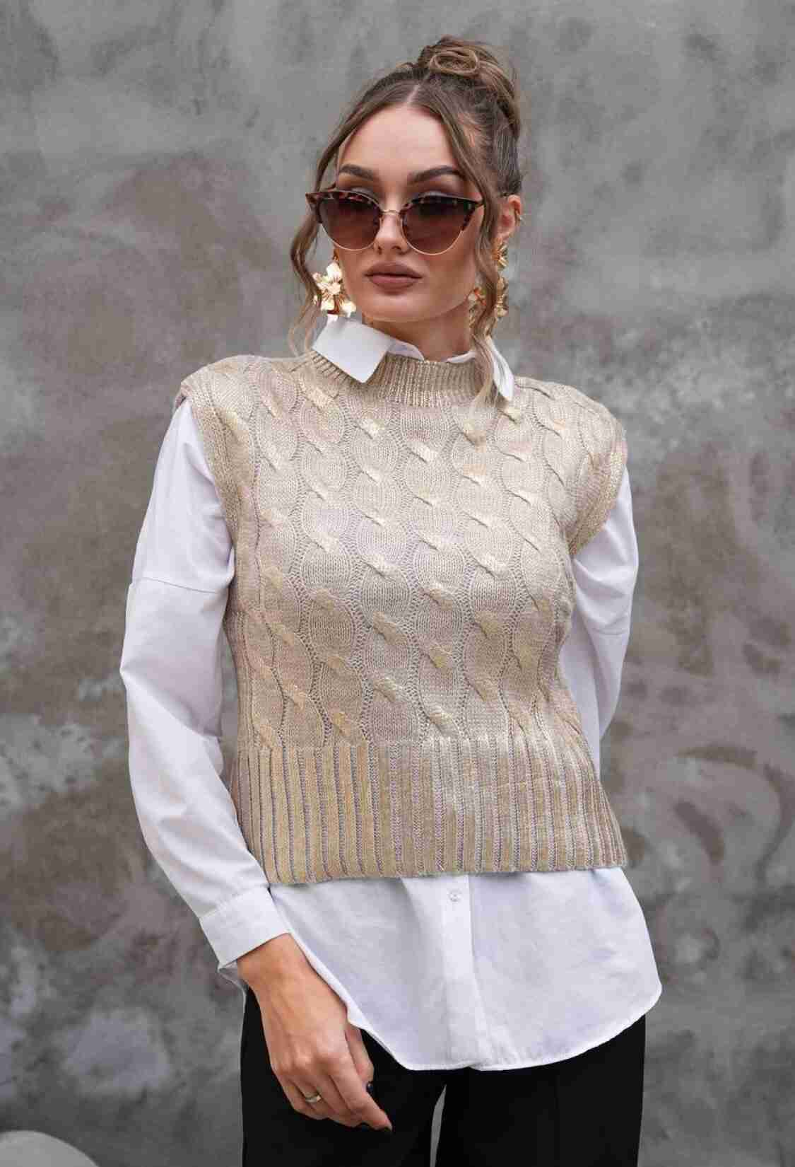 Beige Sweater With High Neck And Sleeveless Design - Brand: My Jest Fashion - Women & Kids, Baby Clothes Wholesale - TheBS Women