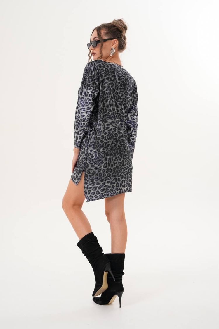 Black Oversized V-Neck Leopard Print Tunic - Brand: My Jest Fashion - Women & Kids, Baby Clothes Wholesale - TheBS Women