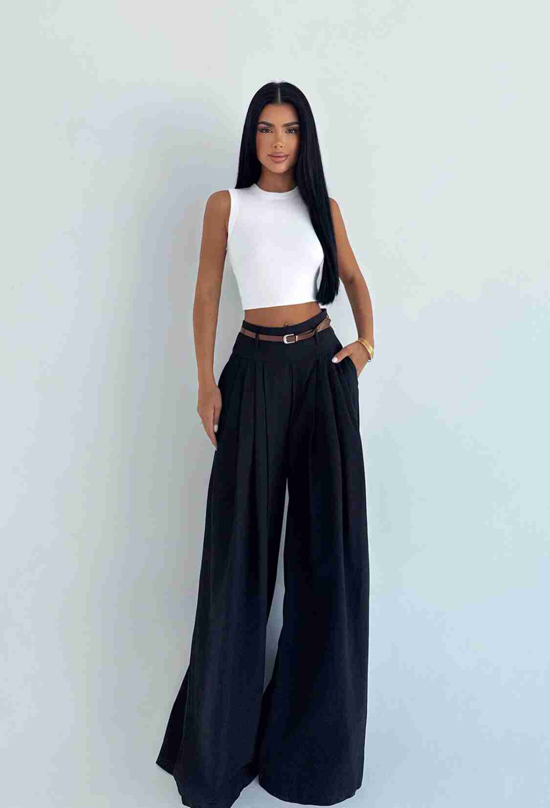 Black High Waist Palazzo Wide Leg Pants - Brand: EYYO ATELIER - Women & Kids, Baby Clothes Wholesale - TheBS Women