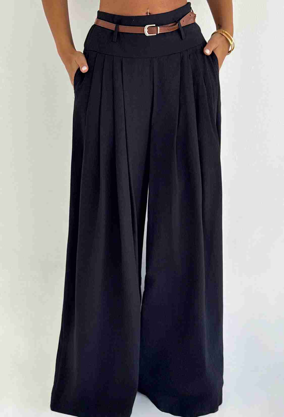 Black High Waist Palazzo Wide Leg Pants - Brand: EYYO ATELIER - Women & Kids, Baby Clothes Wholesale - TheBS Women