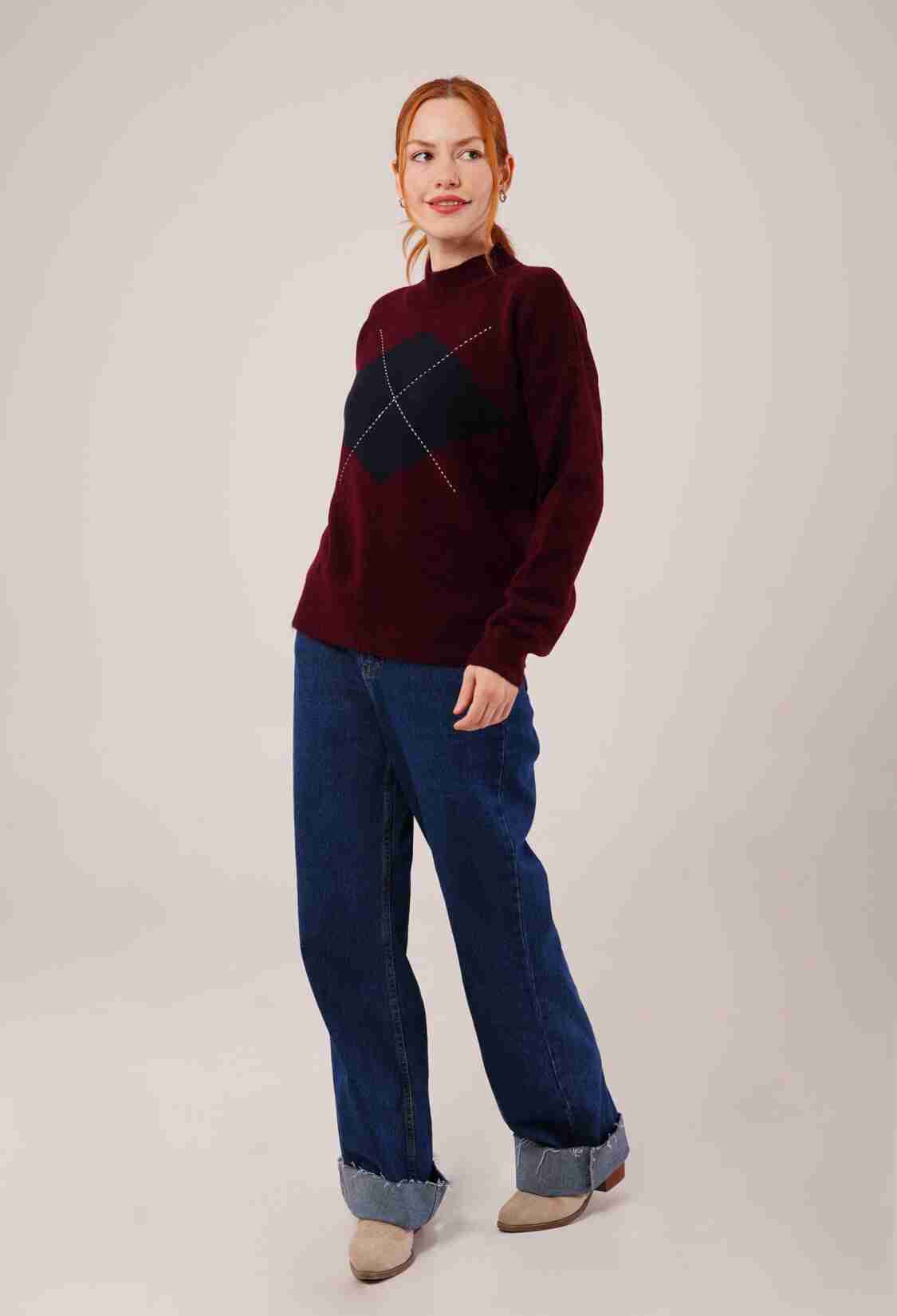 Sweater With Checkered Pattern - Brand: Lustrin - Women & Kids, Baby Clothes Wholesale - TheBS Women