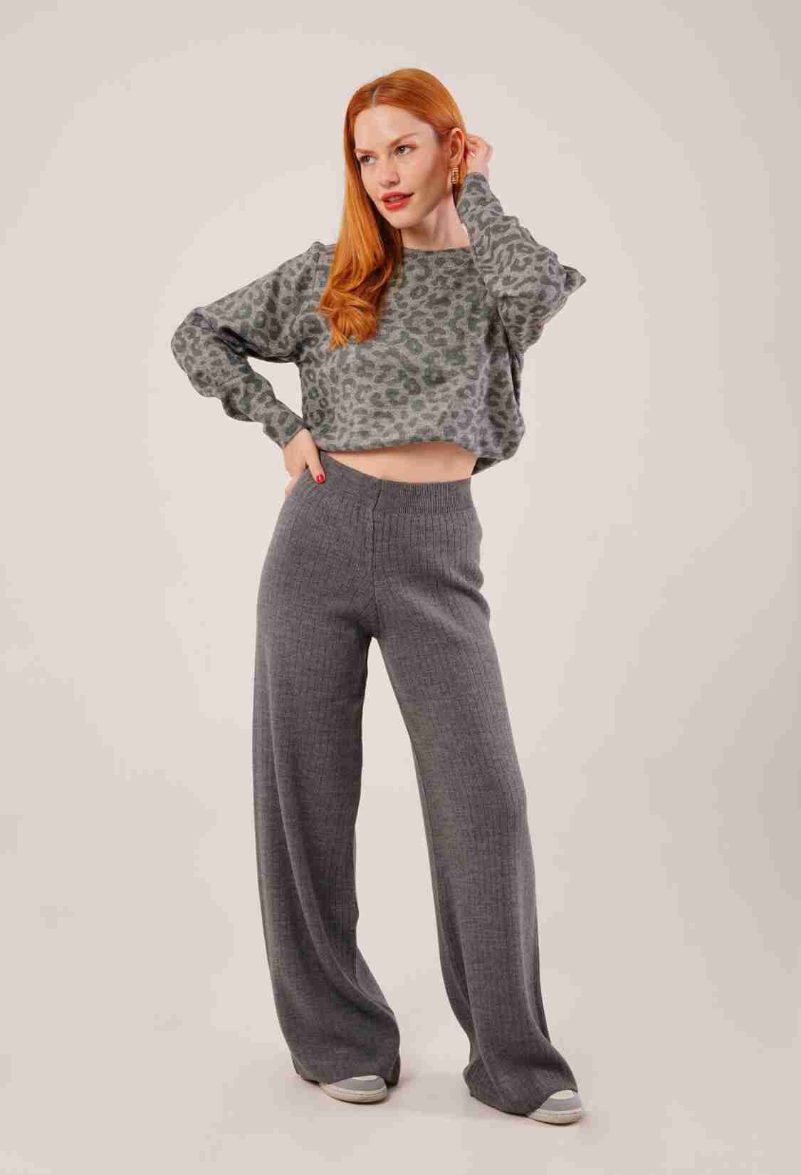 Grey Palazzo Pants With Wide Leg And Mid Waist - Brand: Lustrin - Women & Kids, Baby Clothes Wholesale - TheBS Women