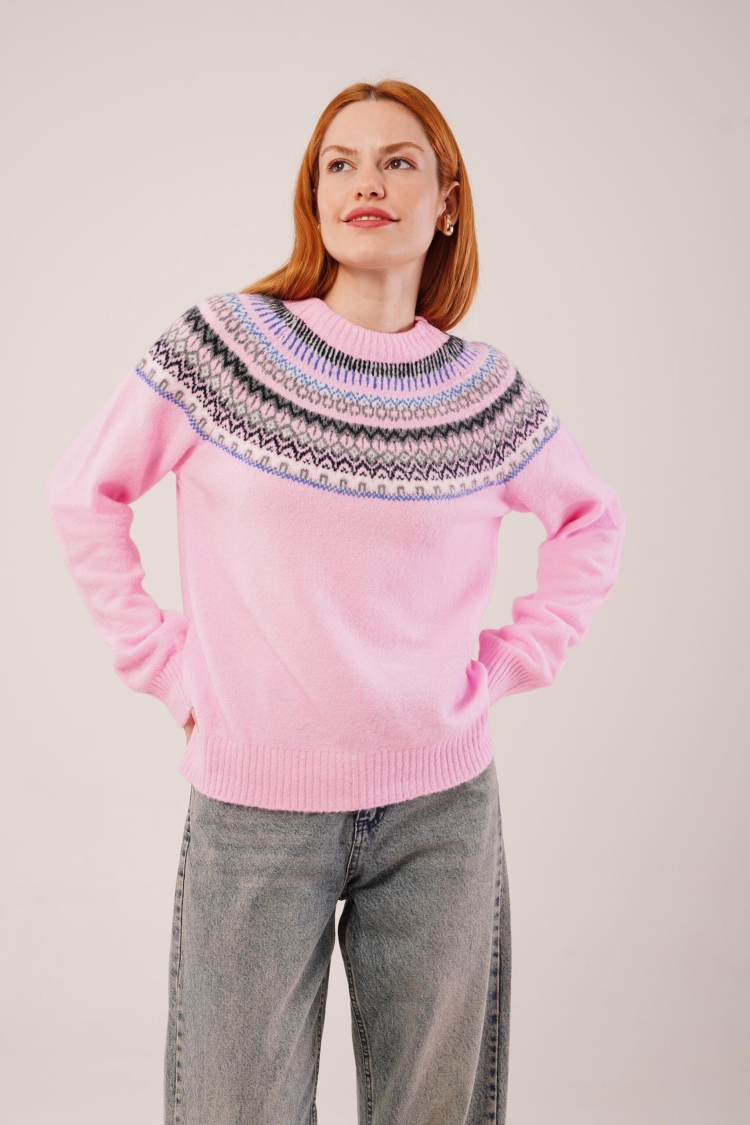 Sweater With Figure Pattern And Crew Neck - Brand: Lustrin - Women & Kids, Baby Clothes Wholesale - TheBS Women