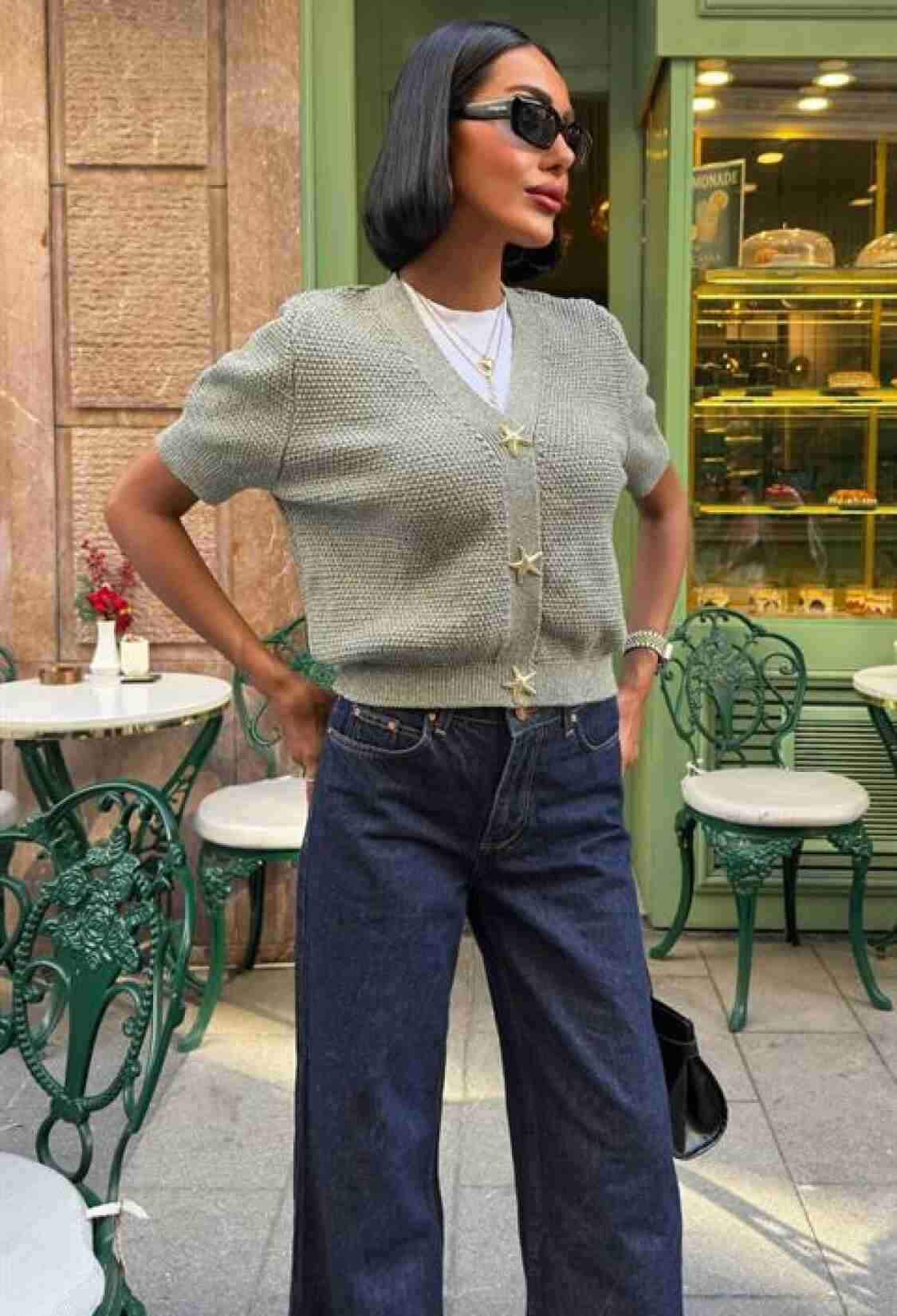 Grey Cardigan With V-Neck And Button Closure - Brand: Sobe Istanbul - Women & Kids, Baby Clothes Wholesale - TheBS Women